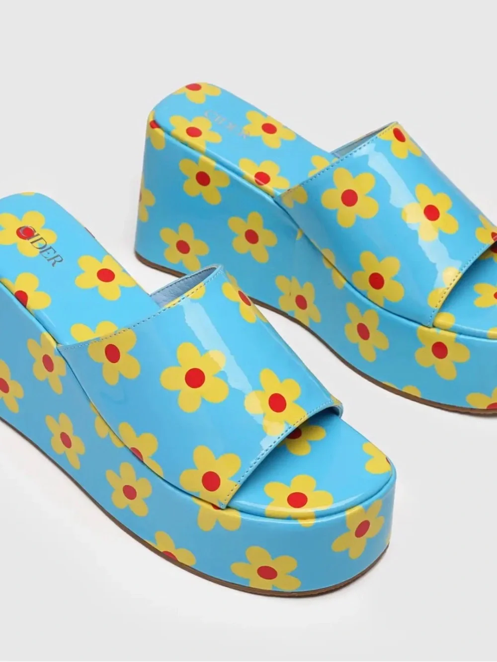 Cider Blue Floral Platform Slides